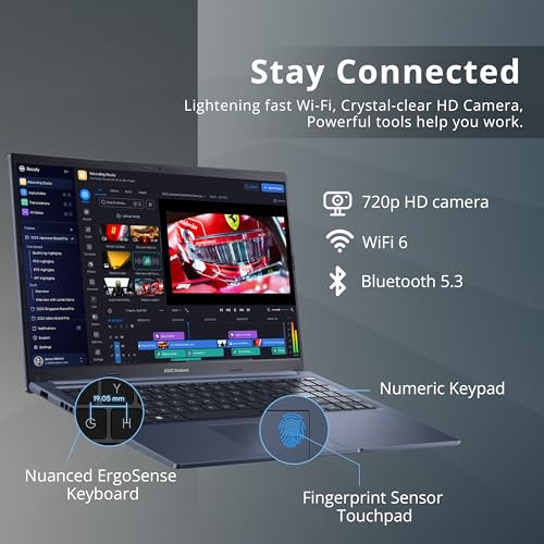 Image of ASUS VivoBook 15 15.6 inch FHD Laptop, Intel i5-1240P, 16GB RAM, 256GB PCIe SSD, Intel Iris Xe Graphics, Backlit Keyboard, Fingerprint Reader, Wi-Fi 6, Win 11, Blue, 32GB Hotface USB Card