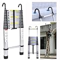Telescoping Ladder 16.5FT with Hooks, Aluminum Extendable Ladder with Anti-Slip Rubber Feet & Steps, 330lbs Capacity Collapsible Ladders, Extension Telescopic Ladder for Home, Outdoor, RV