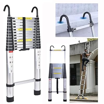 Telescoping Ladder 16.5FT with Hooks, Aluminum Extendable Ladder with Anti-Slip Rubber Feet & Steps, 330lbs Capacity Collapsible Ladders, Extension Telescopic Ladder for Home, Outdoor, RV