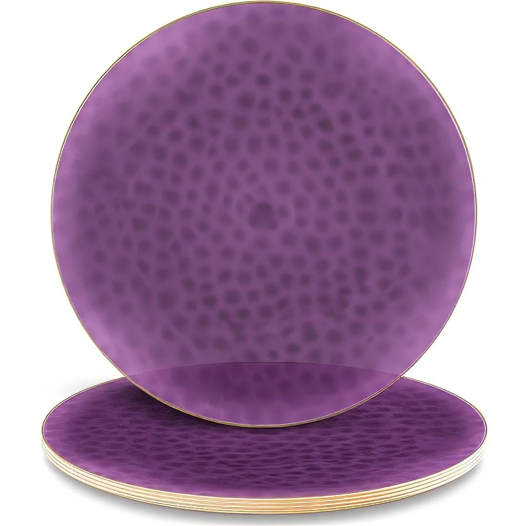 Bluesky Stunning Purple Chargers Hammered Gold Rim Plates - 13