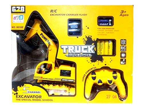 Image of 5 Channel Super Power R /C Excavator JCB Toy Truck (Yellow, Black) with Flash Light Full Functional RC Excavator, Toys for Kids