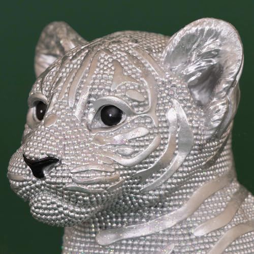 Estatua de Tigre Decorativa de Resina Plateada 9.7 Pulgadas miniatura 4