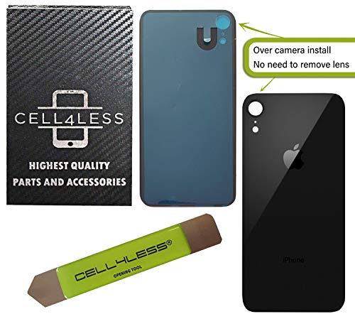 CELL4LESS Back Glass Replacement Compatible w/The iPhone XR Including Wide Camera Hole, Adhesive & Removal Tool (Black)