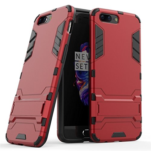 Bllosem Oneplus 5 Funda Hybrid Dual Layer PC+TPU Full Body Shock Resistant Armour with Kickstand Function Funda for Oneplus 5 Red