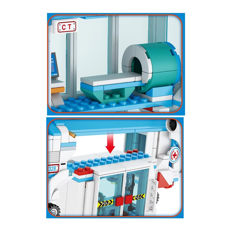Image of SKY LINE OCEAN City Hospital STEM 3-in-1 Building Block Set, 687 PCS Multi-Model Kit with Ambulance, Truck & Rescue Helicopter, City Series Construction Toy for Kids 6+ | 5 Year Structural Warranty