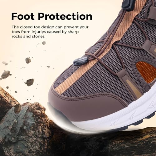 Image of Mens Closed Toe Wide Width Hiking Sandals Summer Walking Water Shoes Comfortable Recovery Fisherman Sport Sandals