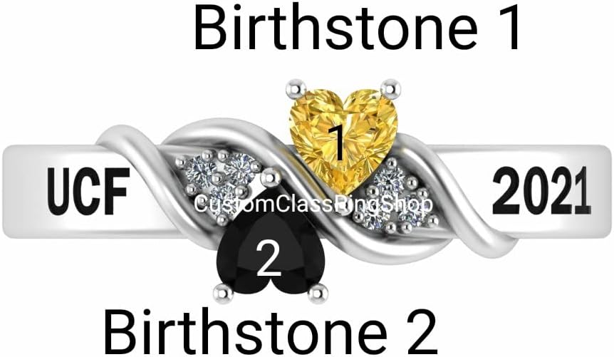 Customized 2 heart Sterling Silver Girl Women Class Ring High School College University 2022 2023 2024 2025 senior junior Custom Anillo personalizado Graduation Gift Fully Personalized for her