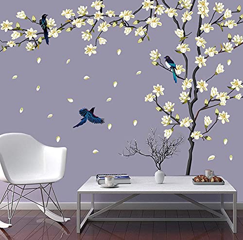 Supzone White Cherry Blossom Wall Sticker Chinese Style Black Tree Branch Wall Decal Flying Birds Wall Decor Diy Vinyl Mural Art For Bedroom Living Room Offices Study Room Home Decoration #TOP1