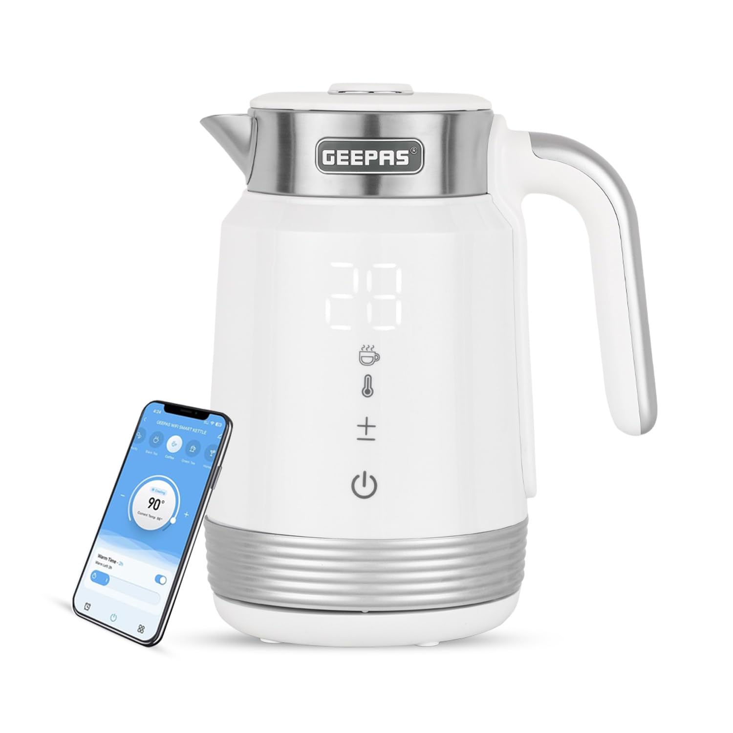 GEEPAS GEEPAS Digital Electric Kettle | 1.7L Wifi Tuya Smart App Control Alexa Google Voice Compatible Digital Display Auto Shut Off Cool Touch Stainless Steel Strix controller | 2 Year Warranty 2200W White