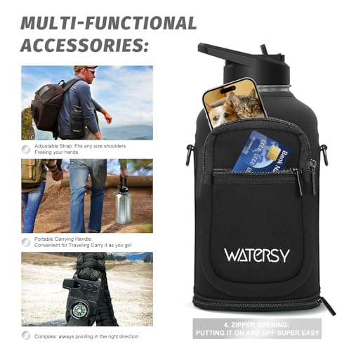 Image of 64oz Insulated Water Bottle (Cold for 48 Hrs),BPA Free&Leak Proof,Half Gallon Stainless Steel Water Flask,Water Jug with Straw Spout Lids for Gym,Hiking,Camping,Stainless