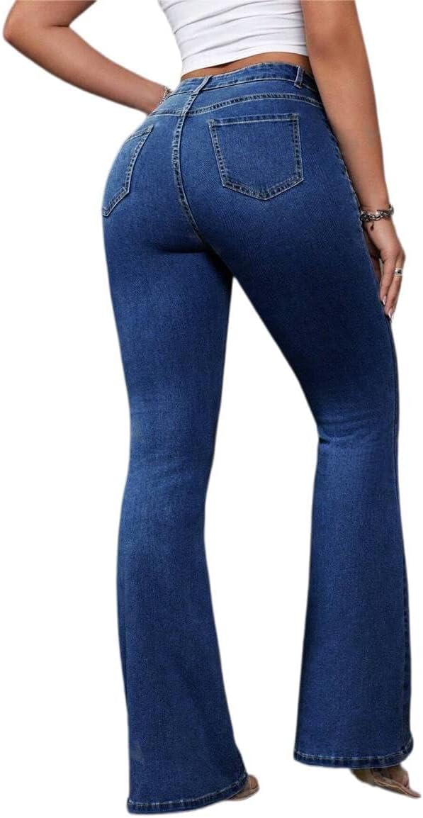 Flare Jeans for Women Bell Bottom Jeans High Waisted Slimming Stretchy Denim Pants(Small, Dark Blue) - Image 2