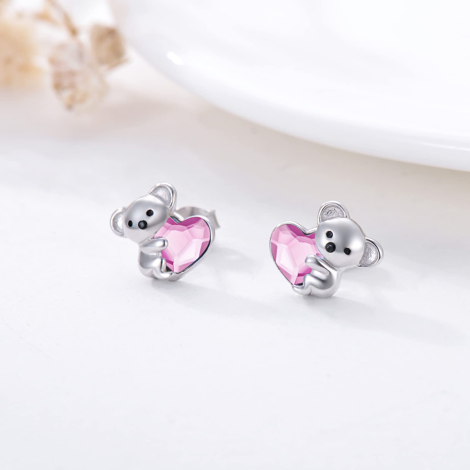 Pendientes Koala para niña, plata de ley 925, piedra natal para mujer, hipoalergénicos, koala, oso, animales, joyas de cumpleaños y regalos de Navidad
