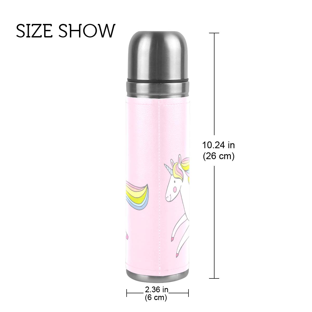 Taza de viaje de acero inoxidable con aislamiento al vacío, doble pared, a prueba de fugas, diseño de Papá Noel, unicornio, impreso personalizado, termo envuelto en piel auténtica, 500 ml