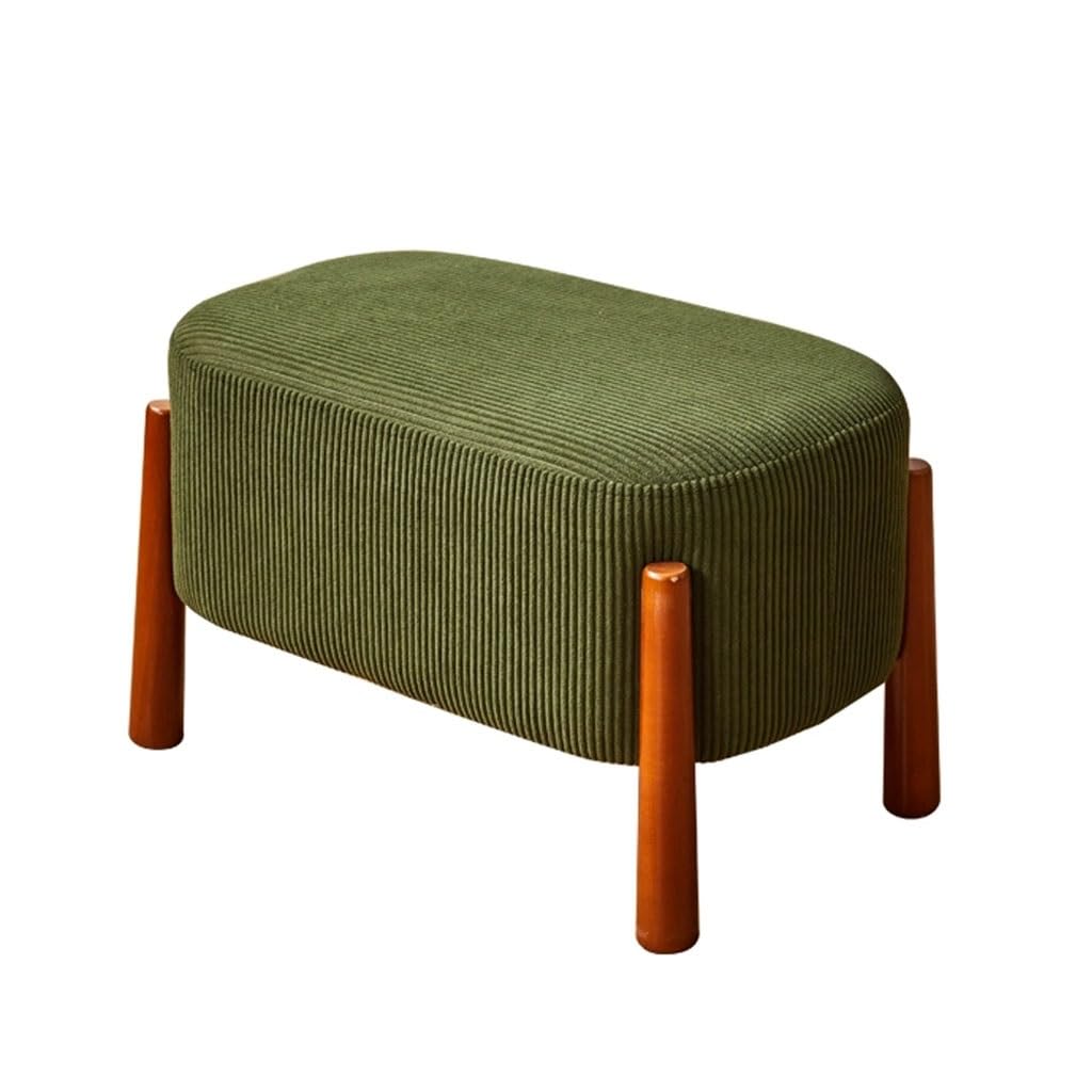 LWJSOCP 12.5" Green Corduroy Ottoman Foot Stool with Wooden Legs - Versatile Pouf & Shoe Bench for Living Room Bedroom Entryway - Cozy Step Stool & Sofa Bench