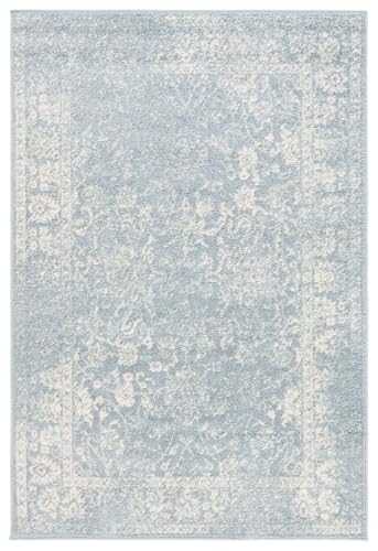 SAFAVIEH Distressed Teppich für Wohnzimmer, Esszimmer, Schlafzimmer - Adirondack Collection, Kurzer Flor, Schiefer und Elfenbein, 122 X 183 cm
