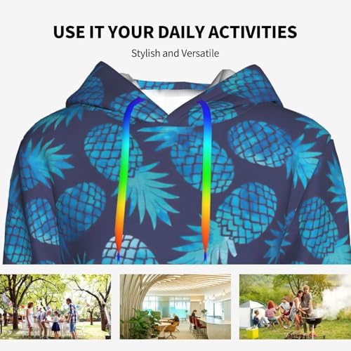 Sweat à capuche bleu imprimé ananas pull ajusté avec poche femme