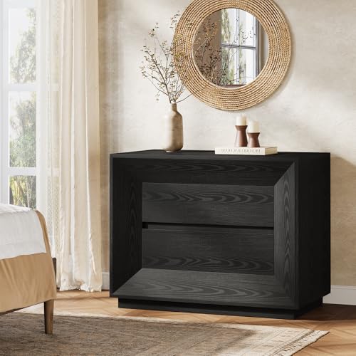 Image of Tribesigns Nightstand, Large Night Stand with 2 Drawers, Oversized Nightstand Bedside Table Sofa End Table for Bedroom, Black