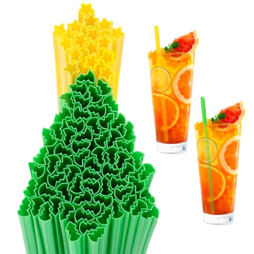 Pitillos de plástico en forma de árbol de Navidad y estrella, 100 unidades