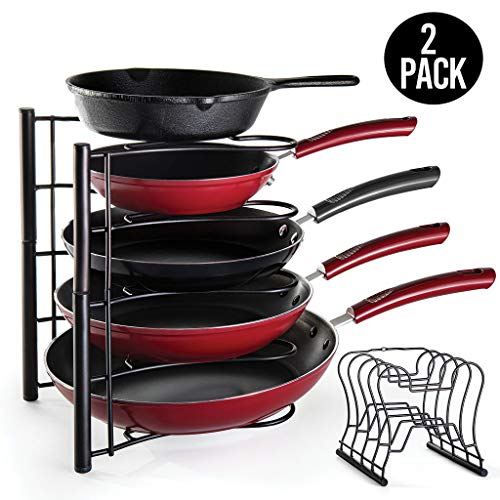 pan organizer and pot lid organizer (6 Tier) SET OF 2 Bronze - Free standing pots and pans organizer - pan rack includes vertical or horizontal to keep pots and pans storage