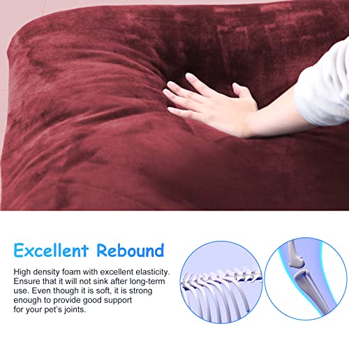 Image of Magic Dog Super Soft Large Dog Bed Orthopedic Pet Beds 39 Inches Washable Anti Slip Bottom Dog Sleeping Mattress with Removable Cover, Burgundy L