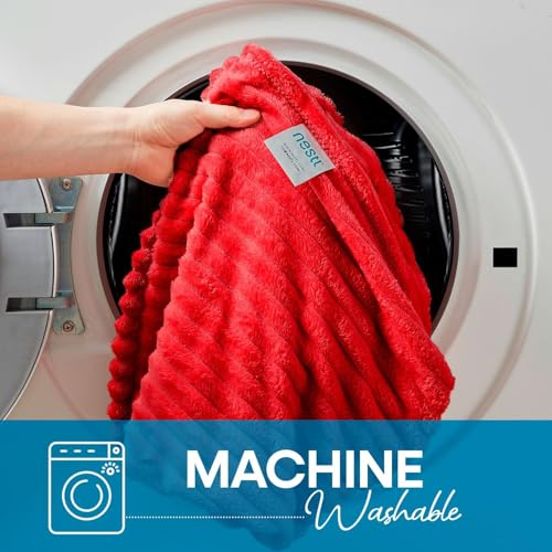 Image of Nestl Blanket for Bed - Cozy Warm Fuzzy Blankets for Women (11 - Cherry Red, Queen (90 inch x 90 inch))