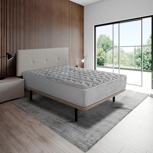 PRISMA FLEX Colchón de muelles ensacados 150x190 cm Fharma - Altura +/- 28 cm - Firmeza Alta - Tecnología híbrida con Espuma viscoelástica - Doble Cara - Tejido Stretch de Tacto Suave y Agradable