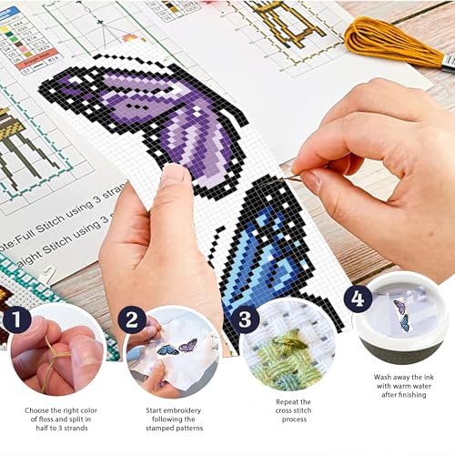 Image of FREEBLOSS 6 Set Butterfly Cross Stitch Bookmark Kit Stamped Cross Stitch Kit Stamped Embroidery Bookmark with Instruction Cross Stitch Kits for Adults DIY Bookmark Kit 8.66''x3.14''
