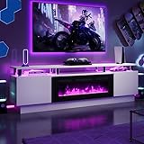 oneinmil Fireplace TV Stand with 36" Electric Fireplace,LED Light Entertainment Center,2 Tier TV Console Stand for TVs Up to 80",Fireplace for The Living Room TV Stand,White
