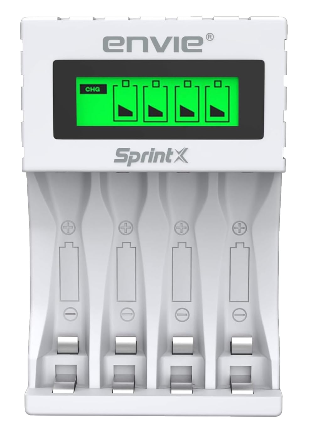Envie ECR 11 MC SprintX Ultra Fast Charger for Rechargeable Batteries AA & AAA Multiport Camera Charger with Detachable Cable (White)