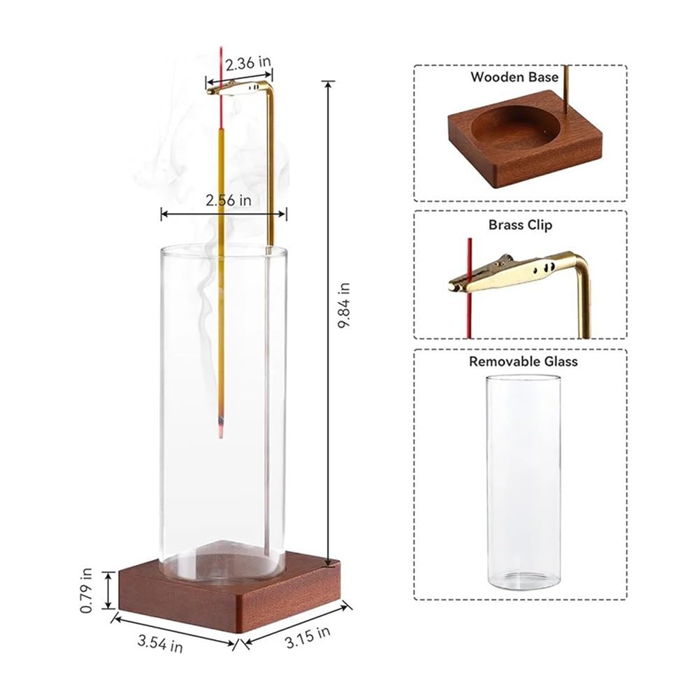 Soporte de incienso, soporte de incienso para palos, recogedor de cenizas de vidrio extraíble, quemador de incienso sin desorden, meditación, yoga, spa (1 unidad)