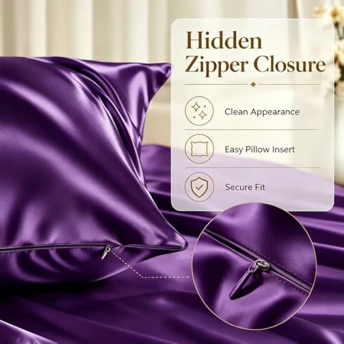 Mulberry Silk Pillowcase with Hidden Zipper,Standard Size Purple - image 5