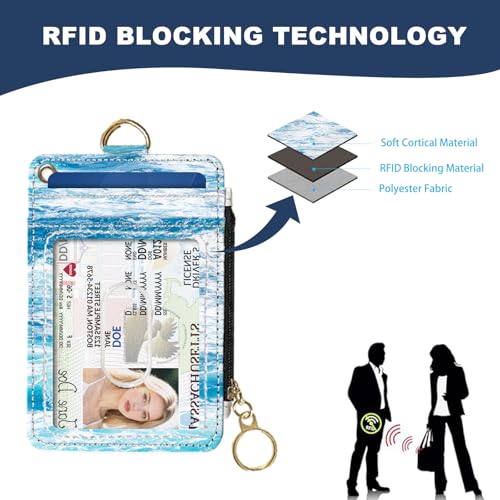 Slim Wallet Credit Card Holder, Sharks and Cats, RFID Wallet Women Cute Small Front Pocket Wallet With Zipper, PU Leather Thin travel RFID Blocking Card Case ID Window,Ladies Gifts4