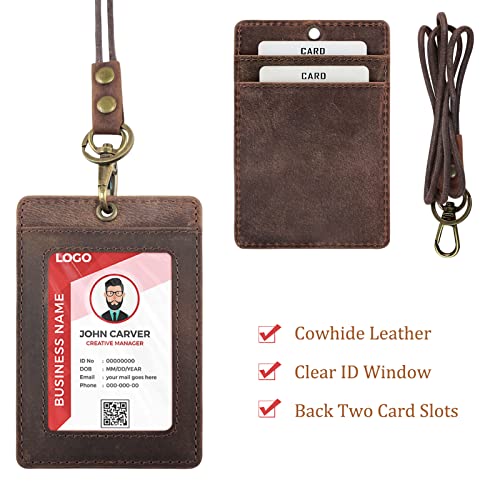 Porte-badge vertical cuir protégeant vos cartes d'accès avec cordon - 2