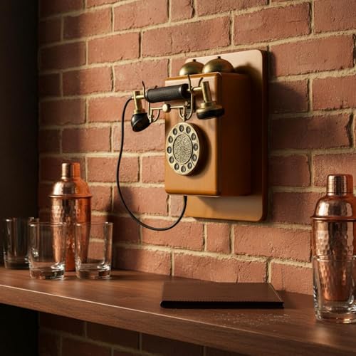Teléfono antiguo de pared KiBcsLic pieza llamativa retro de madera 2