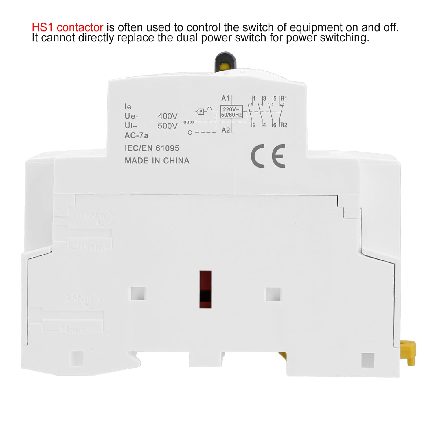 Heschen Contacteur CA modulaire domestique HS1-20M/31 20 A 4 pôles, 3NO 1NC, 220 VAC Bobines, montage sur rail DIN 35 mm, avec interrupteur de commande manuel