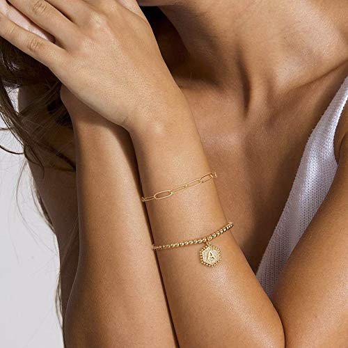 Gold Initial Bracelets For Women, Dainty Initial Bracelets Letter M Initial Bracelets Layered Paperclip Link Chain Bracelet For Women, Valentines Mother's Day Teen Girls For Her, Pulseras De Mujer #TOP2