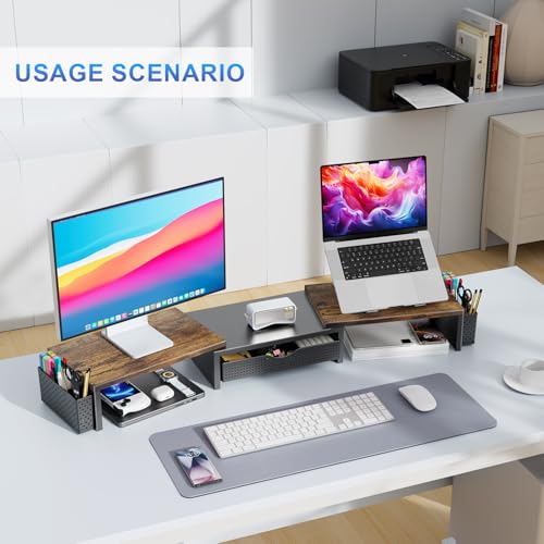 Image of gianotter Dual Monitor Stand Riser With Drawer and 2 Pen Holders