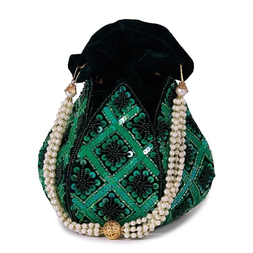 Image of THE TAN CLAN Pushp Zardozi Embroidered Mini Lotus Potli Bag - Handcrafted Silk Pouch with Intricate Zardozi & Lotus Design for Weddings, Bridal Accessories, and Special Occasions
