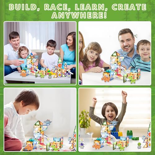 Magnetic Tiles Marble Run STEM Building Set 3D Educational Construction Kit Learning Stem Sensory Stacking Toys Birthdays Gifts Classrooms Game for Kids Ages 3-8 (64Pcs Dinosaur Theme) - Image 8