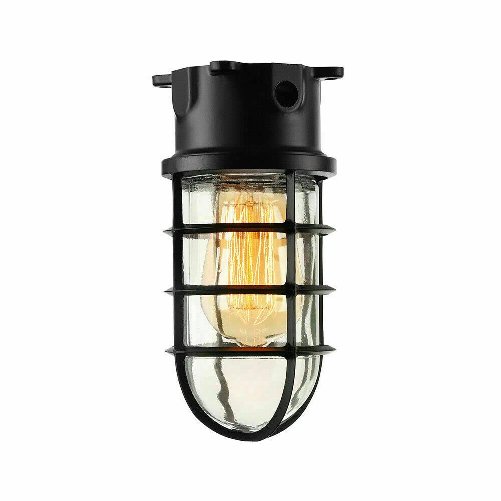 LEDSone Heavy Duty Industrial Cage Wall Light with Glass Cover Weatherproof Outdoor or Indoor Bulkhead Sconce with Protective Guard Includes Rubber Grommet for Porch, Garden, Garage