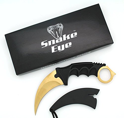 Snake Eye Tactical Karambit Style Full Tang Neck Knife Outdoors Camping Fishing Hunting (Gold) - Snake Eye Tactical