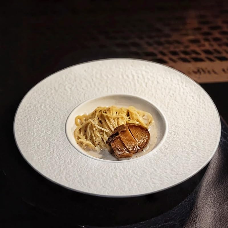Platos apilables creativos de cerámica blanca occidental, comida, hotel, restaurante, vajilla, carne, pasta, ensalada, plato para el hogar, plato de sopa (A,12 pulgadas)