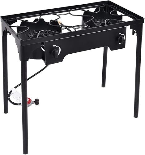 Renatone - Estufa para exteriores, estufa de campamento de dos quemadores, cocina portátil de gas propano de 150,000 BTU con patas desmontables,