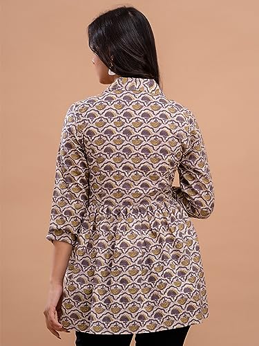 Image of feranoid Women's Cotton Floral Printed Short Kurti Tunic Top