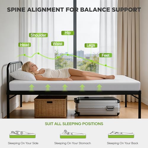 Image of FDW 5 Inch Twin Mattress, Base Foam, Medium Firm Support, Breathable & Comfortable, Removable Washable Zipper Cover, Bed-in-a-Box，CertiPUR-US Certified