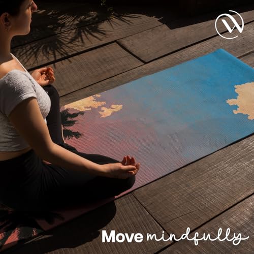 Image of WiseLife PU Natural Rubber Yoga Mat | XL & Extra Wide | Anti-Skid & Slip-Resistant | with Carry Strap - Perfect for Yoga & Workouts (Californication)