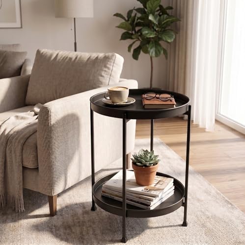 Image of CAR-O-BAR Multipurpose Folding Bar Stool with Detatchable Serving Trays | Side Table with 2 Black Trays for Bar, Coffee, Home and Office | Multipurpose Retro Bar Corner for Home
