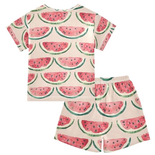 ALAZA Watercolor Watermelon Stylish Pajamas Set Short Sleeve Cotton Sleepwear Summer Pjs 2 Piece 5-14Y2