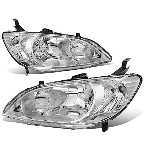 Pair of Chrome Housing Clear Corner Headlights Assembly Lamps Compatible with Honda Civic Coupe Sedan 04-05