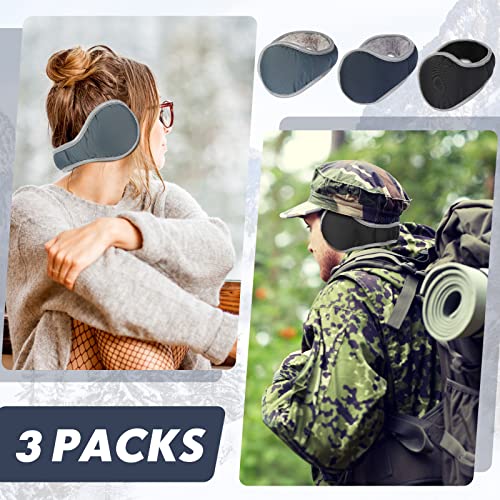 Zhehao 3 Pcs Unisex Fleece Earmuffs Foldable Earmuffs Winter Outdoor Ear Warmer Adjustable Ear Warm Waterproof Ear Covers For Men Women, Black, Gray, Navy Blue(Null, Null) #TOP4